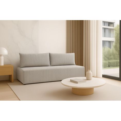 Sofello Sofa LUNO mit Schlaffunktion hellgrau – Moderne Cordsofa für Ihr Wohnzimmer, Schlaffläche: 204×144 cm (1/5)