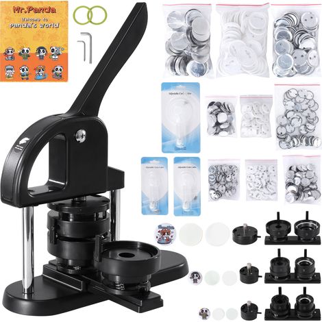 Mophorn Macchina per la produzione di bottoni, 1/1,25/2,28 pollici (25/32/58 mm) 3 in 1 per la produzione di spille, kit di punzonatura per badge senza installazione con 300 pezzi di parti di bottoni