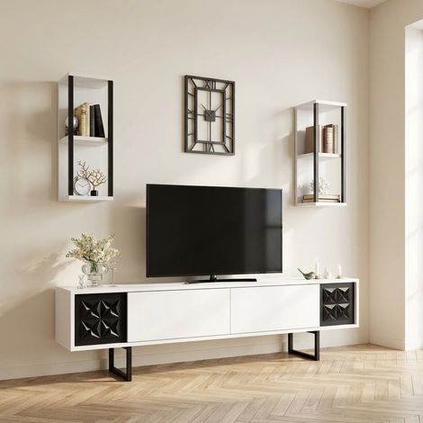 TV-Möbelset Black Line Weiß Schwarz Melamin 180x48x30 cm