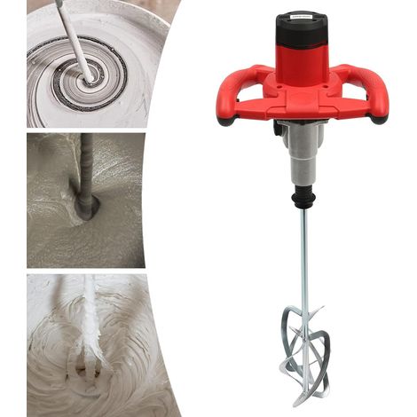 1800W Doppel Rührwerk 6 Gang Handrührwerk 220V-50Hz 0-690rpm Mörtelrührer Betonmischer Für Ölfarbe, Zement, Druckfarbe, Mörtel (Rot) (1/5)