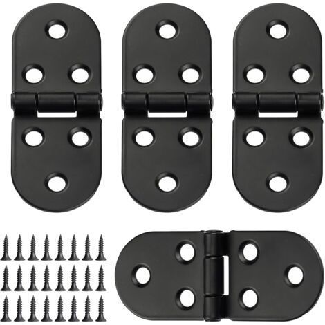 (Black) 4 Pack Folding Table Hinges, 180 Degree Hinges, Round Hinges with Screws, Flat Hinge Connector for Furniture Mounting, Foldable, Suitable for Cabinets and Cupboards (1/5)