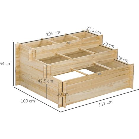 Jardinière sur pieds à 3 niveaux carré potager de jardin avec 9 compartiments en bois de sapin et tissu non tissé (1/3)
