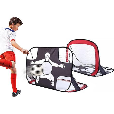 Portería de fútbol infantil para jardín, plegable y portátil 2 en 1, con pared y red, incluye bolsa de transporte de 80x80 cm. (1/5)