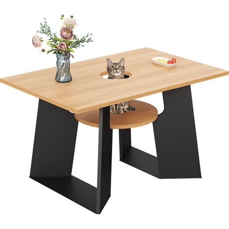Mesa de Comedor Rectangular Moderna para 6 Personas, con Espacio para Gato y Estante, 130 × 85 × 75 cm (1/5)