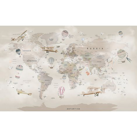 Papier peint panoramique Enfants - Carte du monde - 260 cm x 163 cm
