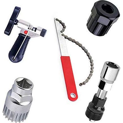 5pcs Kit Outils Réparation Vélo : Clé Retrait Roue Libre + Extracteur Manivelle + Démonte-Couronne Verrouillage + Retrait Boîtier Pédalier + Coupe-Chaîne avec Clé Rayons (1/5)