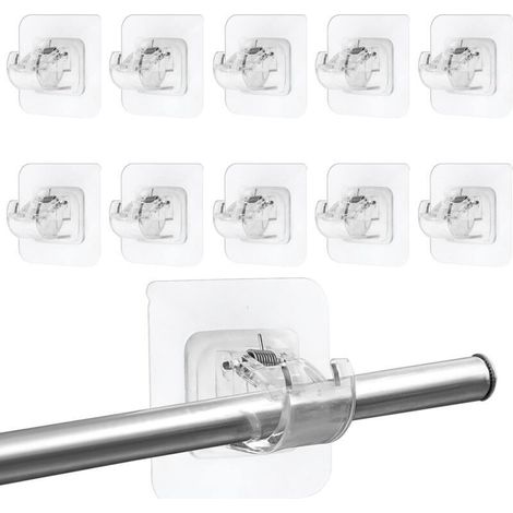 SABIR 10 Pièces Support Tringle Rideaux sans Percage, Supports de Tringle Auto-Adhésifs Transparent, Crochets Autocollants pour Tringle à Rideaux pour Cuisine Salle de Bain (1/4)