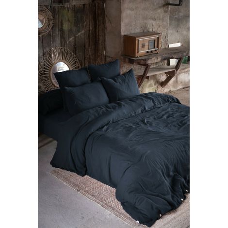 Housse de couette double gaze de coton luxe 240 x 220 cm Gaia Bleu foncé
