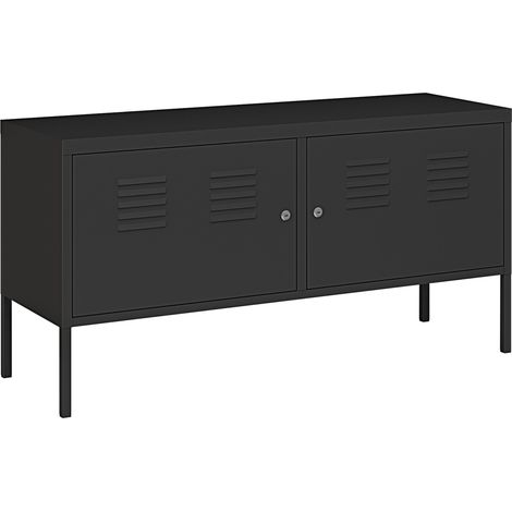 Credenza cassettiera mobile contenitore per soggiorno ingresso camera da letto con 2 ante 118 x 40 x 60 cm acciaio nero opaco 030009039
