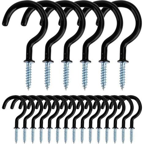 Crochets à Visser Métal Plafond Vis Crochet en pour Usage D'intérieur et de Plein Air pour Accrocher Tasses, Pots, Lumières, Cordes, 20 Pièces (Noir) (1/4)