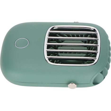Ventilateur de cou portable mini, rechargeable par USB, à 3 vitesses et flux d'air vertical mains libres, avec cordon ajustable (vert). (1/5)