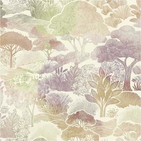 Nature wallpaper wall Profhome 791851 hot embossed non-woven wallpaper slightly textured with forest motif matt cream green pastel violet grey beige 5,33 m2 (1/5)