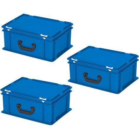 BRB Lot de 3 valises empilables Euro en polypropylène Bleu 400 x 300 x 180 mm, Caisse de Rangement