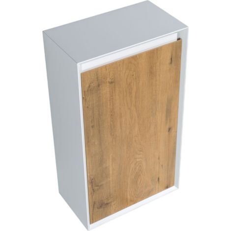BERNSTEIN - Meuble Colonne Design salle de bain, Armoire à droite murale étagères - 50x28,8x88cm - FIONA Aspect chêne, Avec colonne latérale à droite