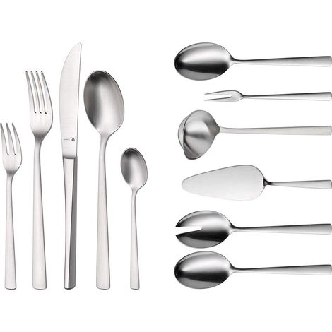 Set de couverts pour 12 personnes, 66 pièces, 60 pièces avec couverts de service, couteau à manche creux, finition mate, résistant aux rayures, va au lave-vaisselle (1/5)