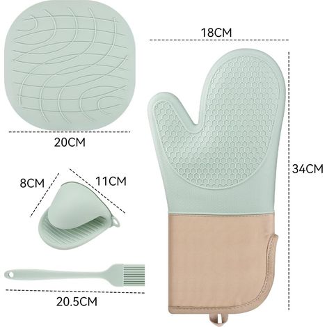 Set mit 6 Ofenhandschuhen zum Backen und Grillen. Rutschfeste und hitzebeständige Silikonhandschuhe, ideal zum Kochen im Backofen und auf dem Grill (mintgrün).