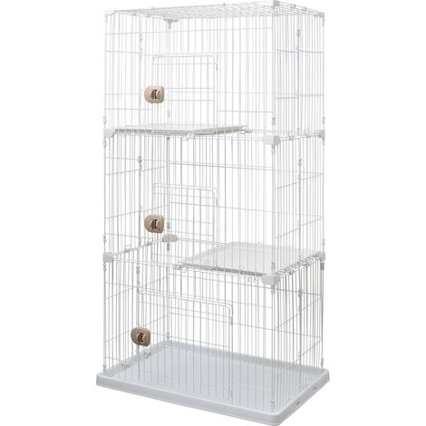 Iris Ohyama, Gabbia, Parco, Recinto, Cuccia con 3 porte e 3 livelli per cane, gatto, L93 x P63 x H178 cm, PEC-903, Bianco