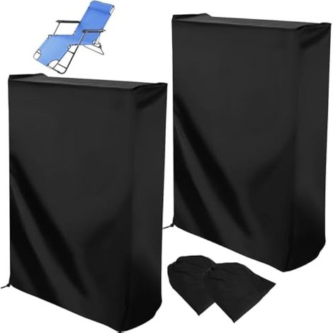 Housse imperméable pour chaise de jardin, lot de 2 transats extérieurs, tissu Oxford 420D, anti-UV et anti-poussière avec sac de rangement (Noir) (1/5)