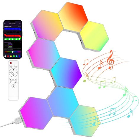8 LED panneau hexagonal jeu wall light, Smart musique synchrone décoration modulaire, RGB Light app et télécommande Game Control set DIY Creative wall light (1/4)