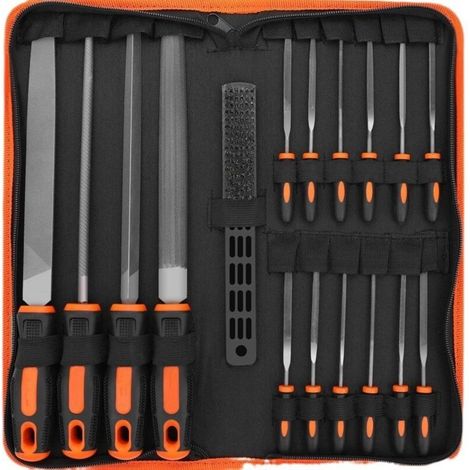 (couleur orange)17Pcs Limes et Râpes, Lime Metal en Acier Forgé , 4x Grand Limes Metal, 12x Lime Aiguille Metal et 1x Brosse de Nettoyage,