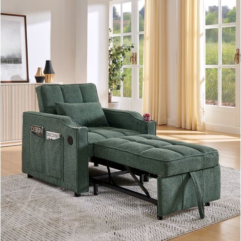 fauteuil salon convertible 190 cm bois tissu vert HAVRYA (1/5)
