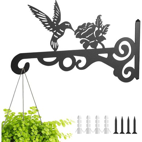 Soporte para cesta colgante negro de 10 pulgadas, soportes de pared para cestas colgantes para exteriores, ganchos para plantas, comederos para pájaros, linternas (1/5)
