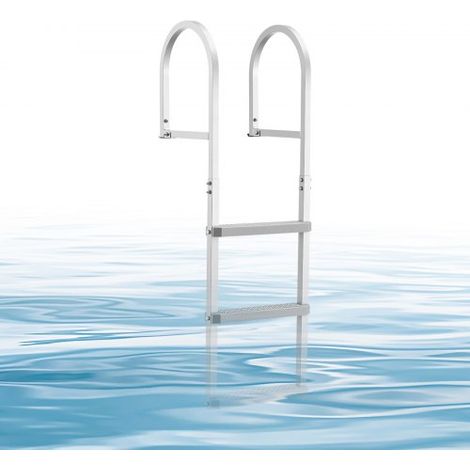 Escalera de Muelle de Aleación de Aluminio con 3 Peldaños Antideslizantes de PP, Escalera de Pontón Desmontable con Pasamanos, Soporta 227 kg, Uso en Embarcaciones Piscinas Barcos Natación Lago (1/5)