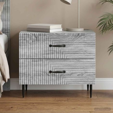 Table de chevet avec 2 tiroirs en bois d’ingénierie gris Sonoma 62 x 34,5 x 47,5 cm - PANGIVO (1/5)