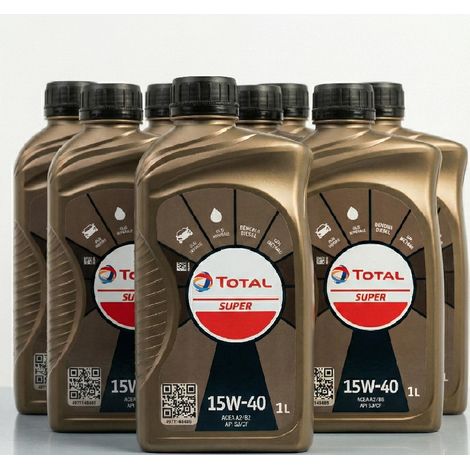 Kit 12 Litri Olio Motore Total Super 15W40 (12x1L) Lubrificante Auto Benzina Diesel GPL e Metano - Set Risparmio Rabbocco