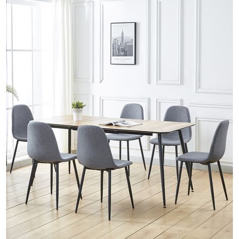 Hallowood Furniture Cullompton Dining Table and Chairs Set 6, Large Oak Effect Top Extendable Table and 6 Chairs in Grey Fabric Upholstery, Dining Room Sets for Home or Restaurant (1/5)