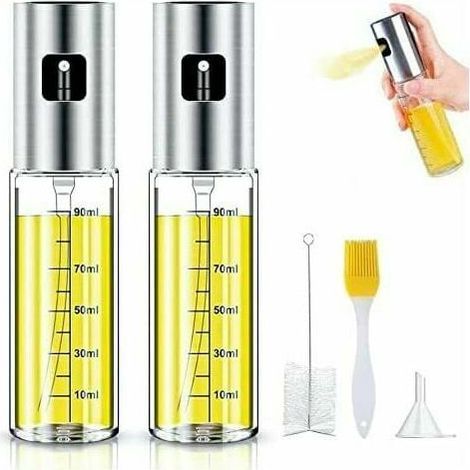 Vaporisateur huile d'olive,Pulvérisateur d'Huile Olive Vinaigre avec Anti-Fuite Distributeur en Acier Inoxycable,Boutille d'Huile en Verre avec 2Brosse et 1Entonnoir pour Cuisine/BBQ(2PCS)- (1/5)