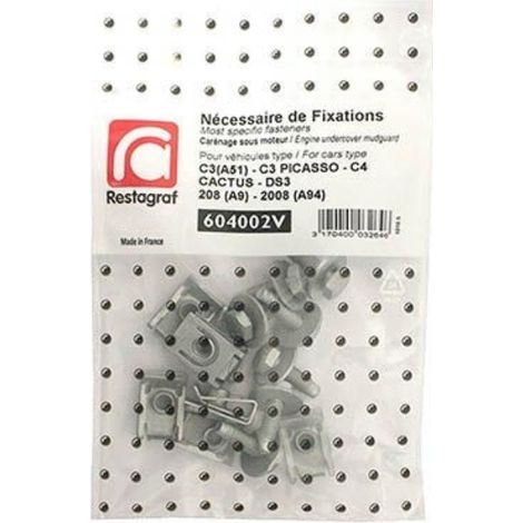 nécessaire de fixations pour carénage sous moteur c3 (a51) - c3 picasso - c4 cactus - ds3 - 208 (a9) - 2008 (a94)