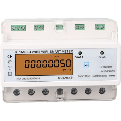 Compteur de puissance WiFi 3 phases, 4 fils, écran rétroéclairé, contrôle par application, Rail DIN, énergie intelligente, 3x230V, 400vac, 3x5, 100A (1/5)