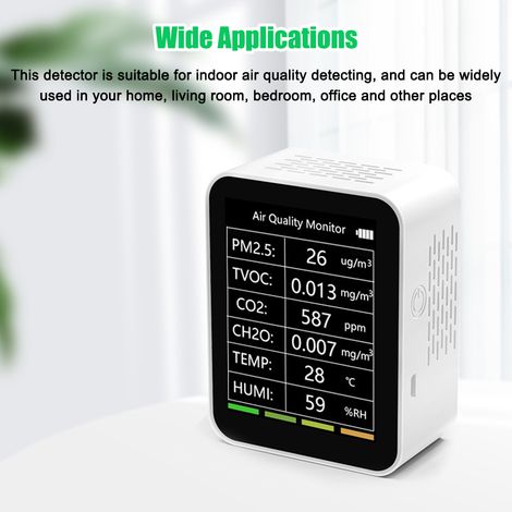 Détecteur de qualité de l'air portable Tuya WiFi pour la maison et le bureau, 6 en 1, multifonctionnel : PM2.5, TVOC, CO2, CH2O, température, humidité, connexion intelligente, application mobile, visu (1/5)