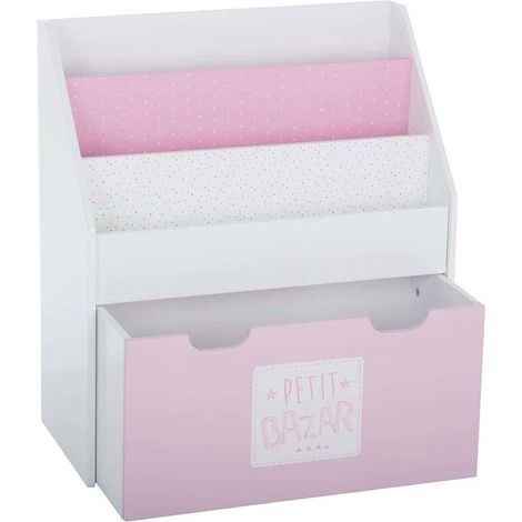 Biblioteca per bambini Atmosphera rosa con cassetto e ruote
