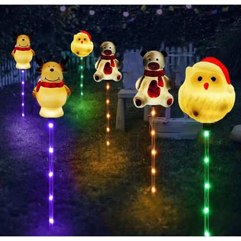 6 Pack LED extérieur sol solaire inséré lumières décoratives de Noël, étanche cour solaire Père Noël mignon ours et cerf lampe (1/5)