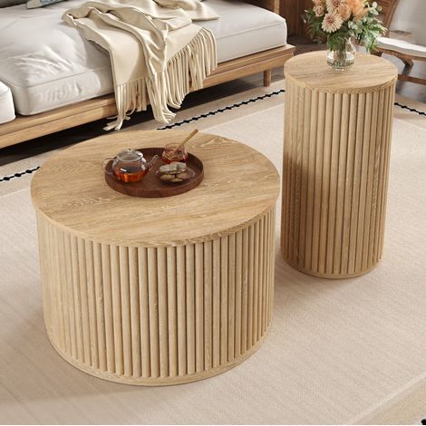 Mesa de centro nido 60x60x38,5 cm de MDF natural, moderna FloraGrace (1/5)