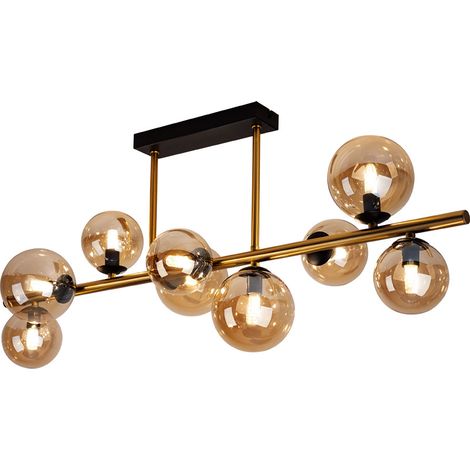 Etc-Shop – Plafonnier en métal et verre ambre – 9 ampoules LED G9 3,5W 350lm – Longueur 87cm – Indice de protection IP20