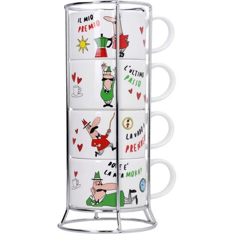 Bialetti Ensemble 4 Tasses à Expresso Blanc Empilables (1/2)