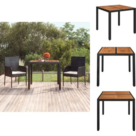 Gartentische - Living Gartentisch mit Holzplatte Schwarz 90x90x75 cm Poly Rattan (1/5)