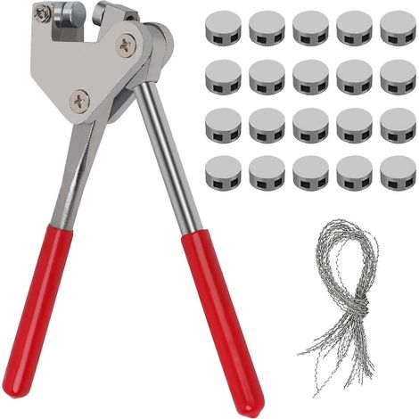 Pince à sceller, kit de pinces à sertir, joint plomb rouge 10 mm, poignée en plastique (1 pince à sceller les câbles + 20 joints plomb + 20 fils de scellage) (1/5)