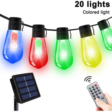 Guirlande Lumineuse Solaire - 20 Ampoules - 8 m - 8 Modes Réglables - Étanche IP65 - Pour Jardin Terrasse Patio Extérieur - 1 Pièce (1/5)