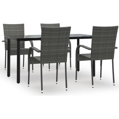 Maison Exclusive - 5-tlg. Garten-Essgruppe Grau Poly Rattan