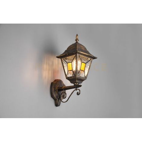 IMPERIA APPLIQUE DA ESTERNO UP 4 LATI VETRO VERNICIATO EFFETTO GHIACCIO ED INSERTO GIALLO H. 45,5CM IP44