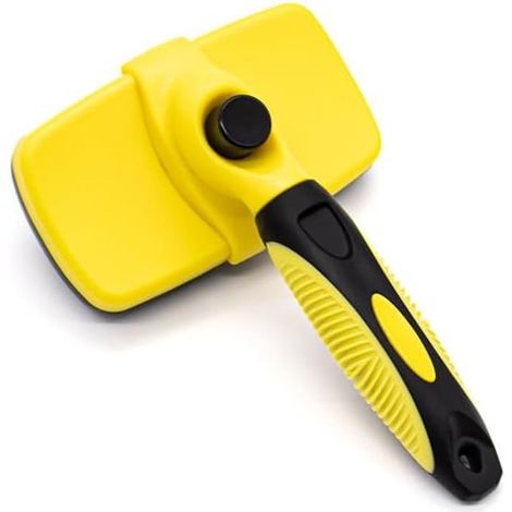 Brosse auto-nettoyante pour chiens et chats, outil de démêlage et d'épilation doux pour animaux à poils longs et courts, bouton poussoir facile, jaune (1/5)