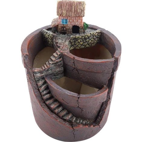 Natural Resin Flower Pot, House-Shaped Planter with Drainage Hole for Succulents, Home Office Decoration (1/5)