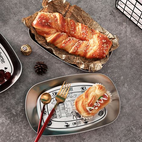 Assiette en fer blanc camping repas extérieur multifonction vaisselle européenne couverts portables bol pique-nique motif café (1/4)