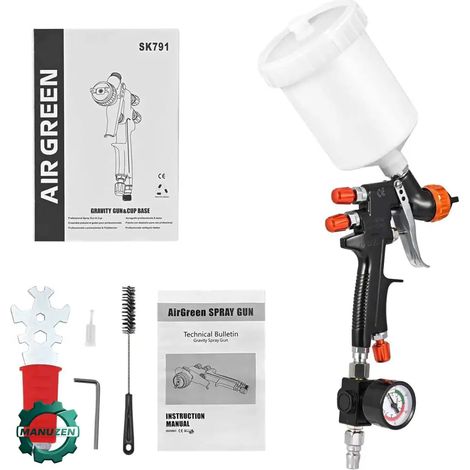 Manuzen - Pistolet peinture HVLP à gravité – buse 1,3 mm – Rouge (1/3)