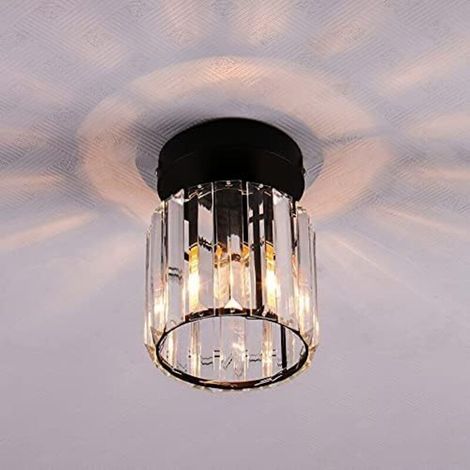 Mini lustre en cristal - Plafonnier moderne semi-encastré - Convient aux couloirs, cuisines, chambres, bars - Noir, rond, 1 pièce (1/5)
