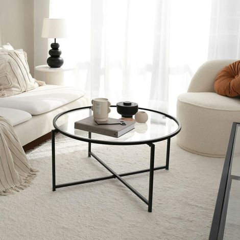 Table basse ronde design - verre & métal noir TULUM (1/5)